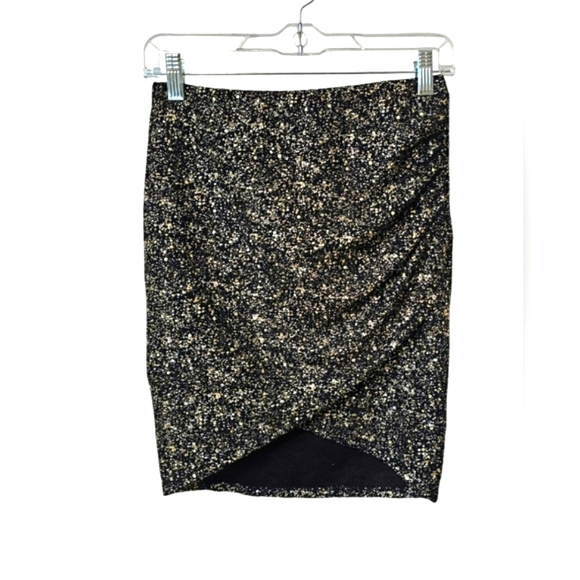 Windsor Black Gold & Silver Metallic Foil Flakes Color Shift Hi Lo Mini Skirt - Picture 1 of 14